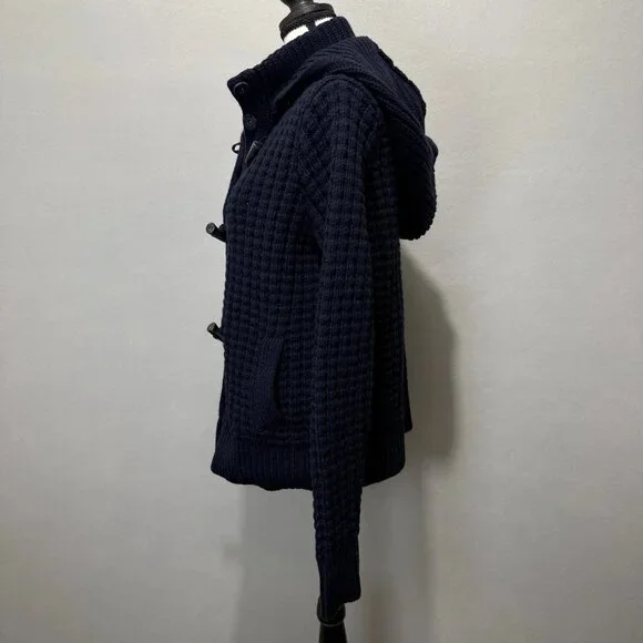 Tommy Hilfiger Waffle Chunky Knit Wool Bld Cardigan Womens L Sweater Collar Hood - Picture 4 of 11